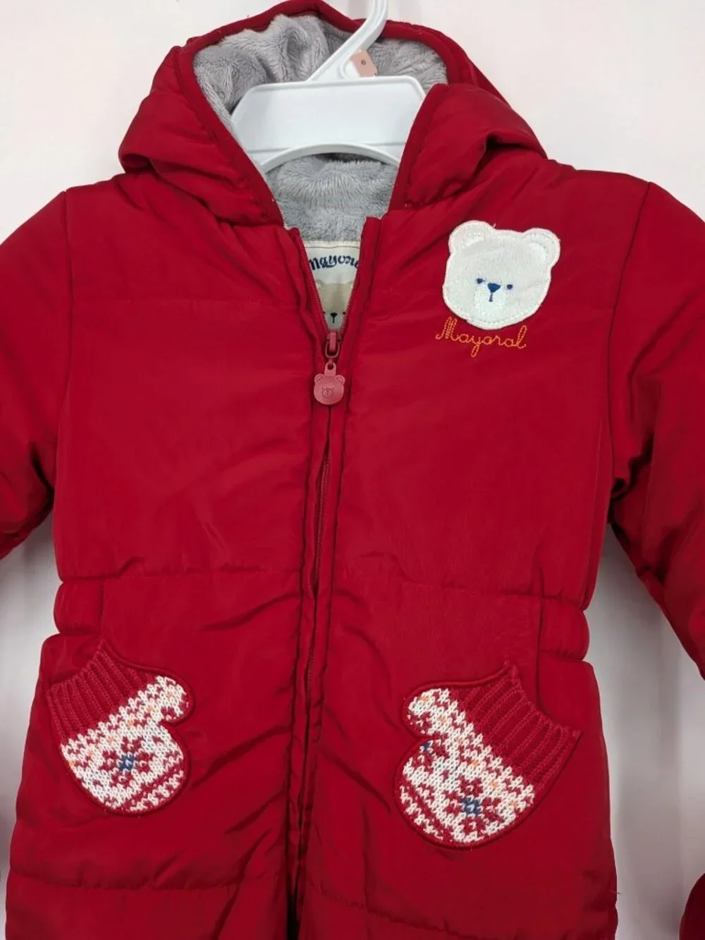Mayoral Baby Zip Snowsuit Hooded Sherpa Lined Jumpsuit‎ Mittens Booties 9 Months